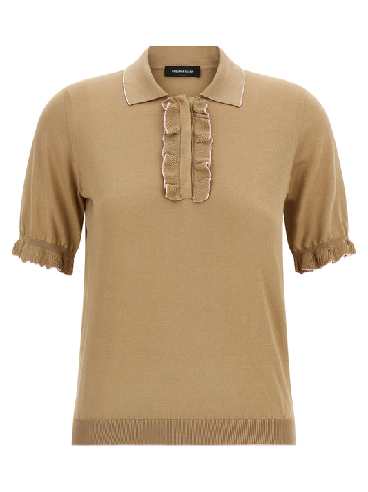 Beige Silk Polo Shirt
