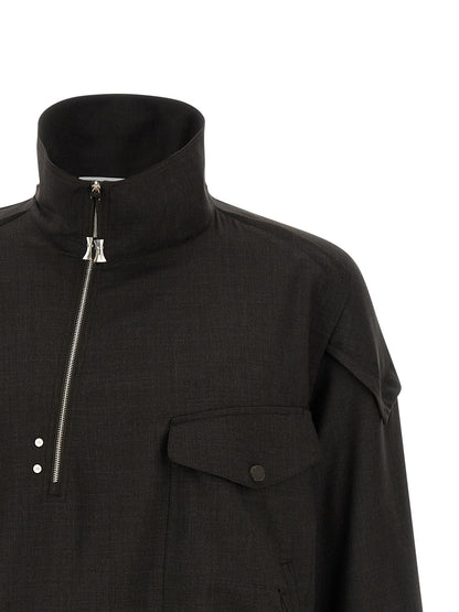 Brown Virgin Wool Full-Length Jacket