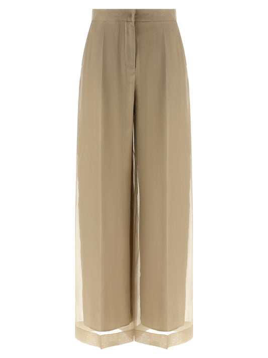 Beige Silk Casual Pants