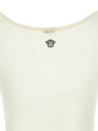 White Virgin Wool Sleeveles T-Shirt