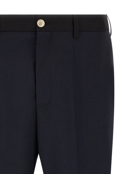 Blue Virgin Wool Casual Pants