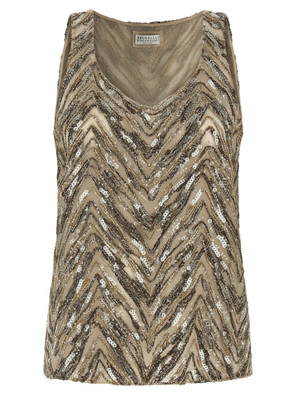 Beige Silk Tank Tops
