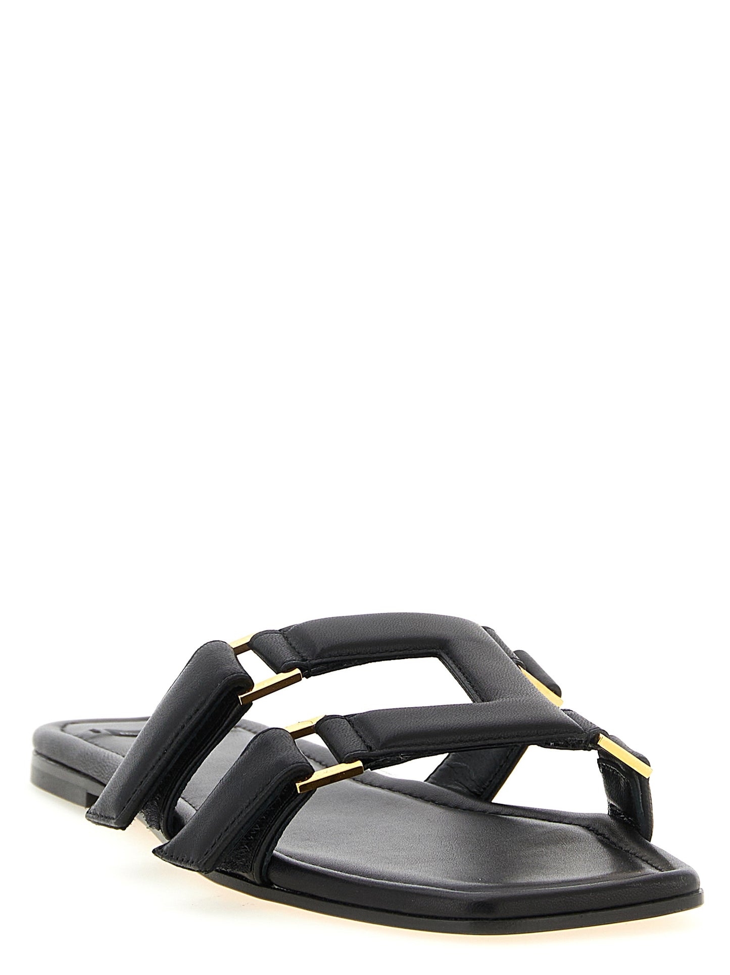 Black Lambskin Slides