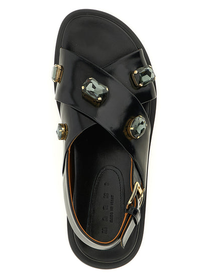 Black Lamb Leather Flat Sandals