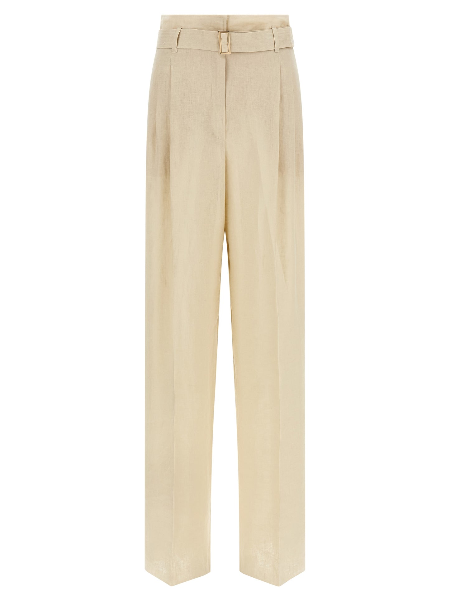 Beige Linen Casual Pants