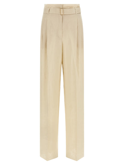 Beige Linen Casual Pants