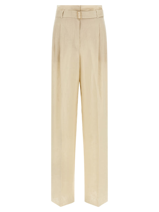 Beige Linen Casual Pants