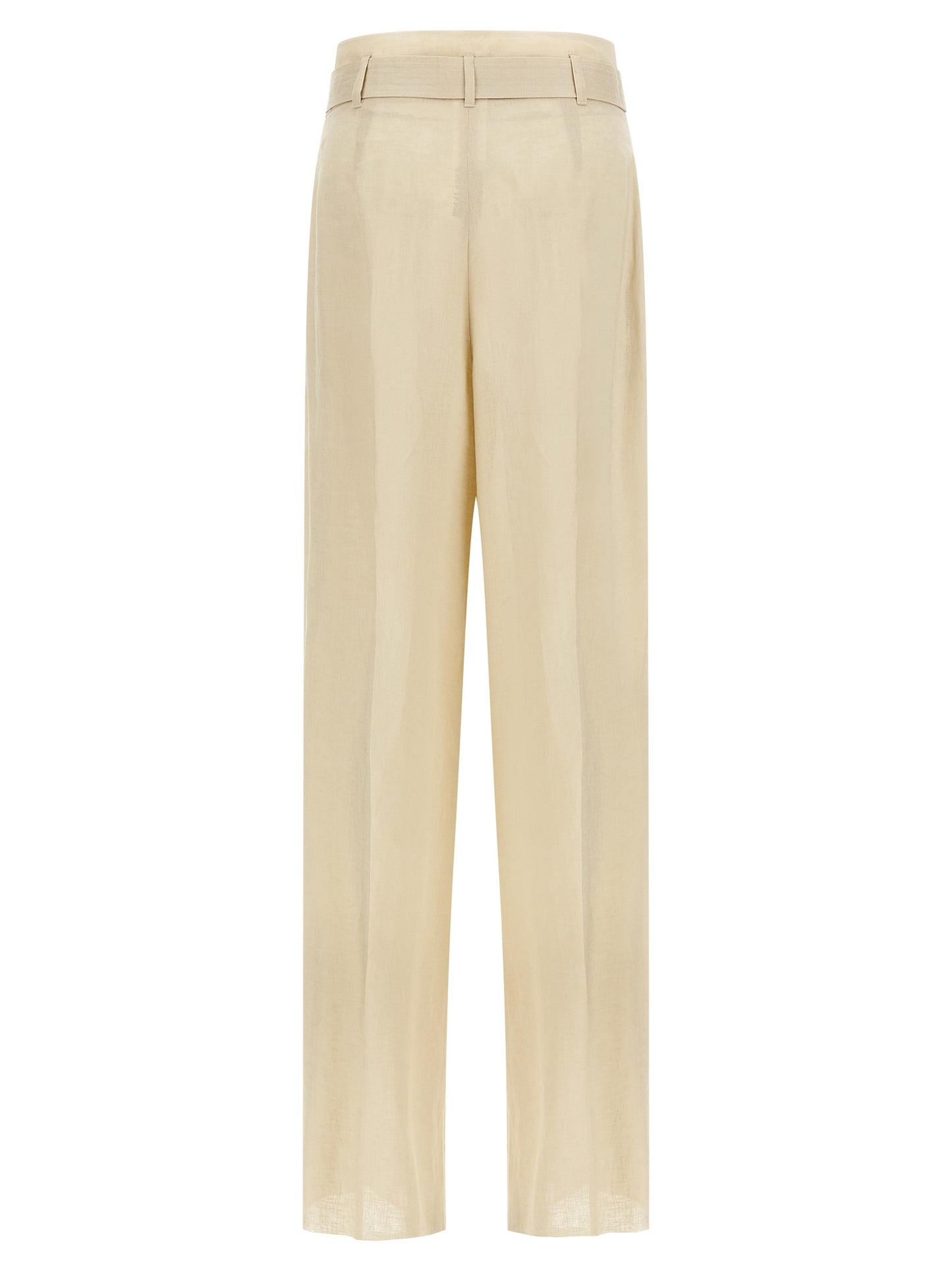 Beige Linen Casual Pants