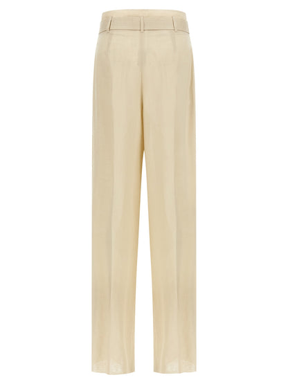 Beige Linen Casual Pants