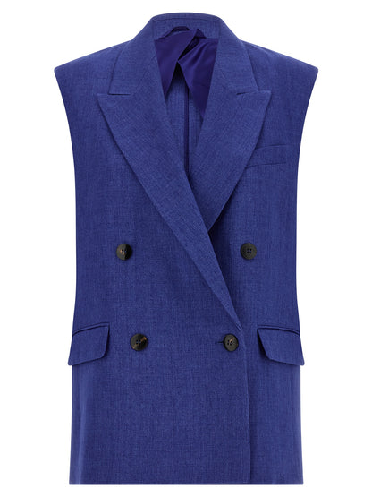 Blue Linen Sleeveless Jacket