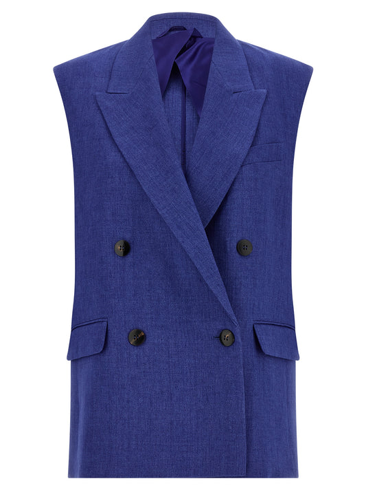 Blue Linen Sleeveless Jacket