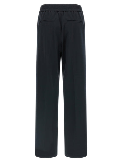 Blue Cotton Casual Pants