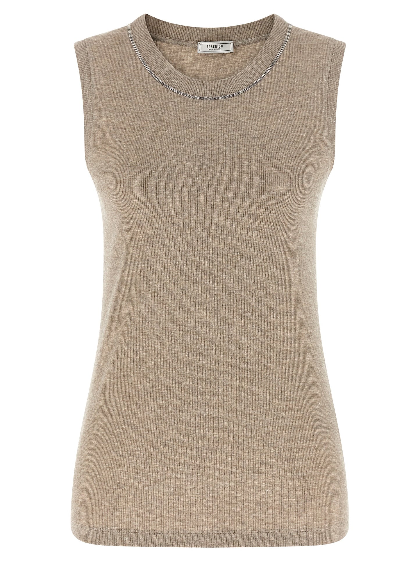Beige Viscose Sleeveles T-Shirt