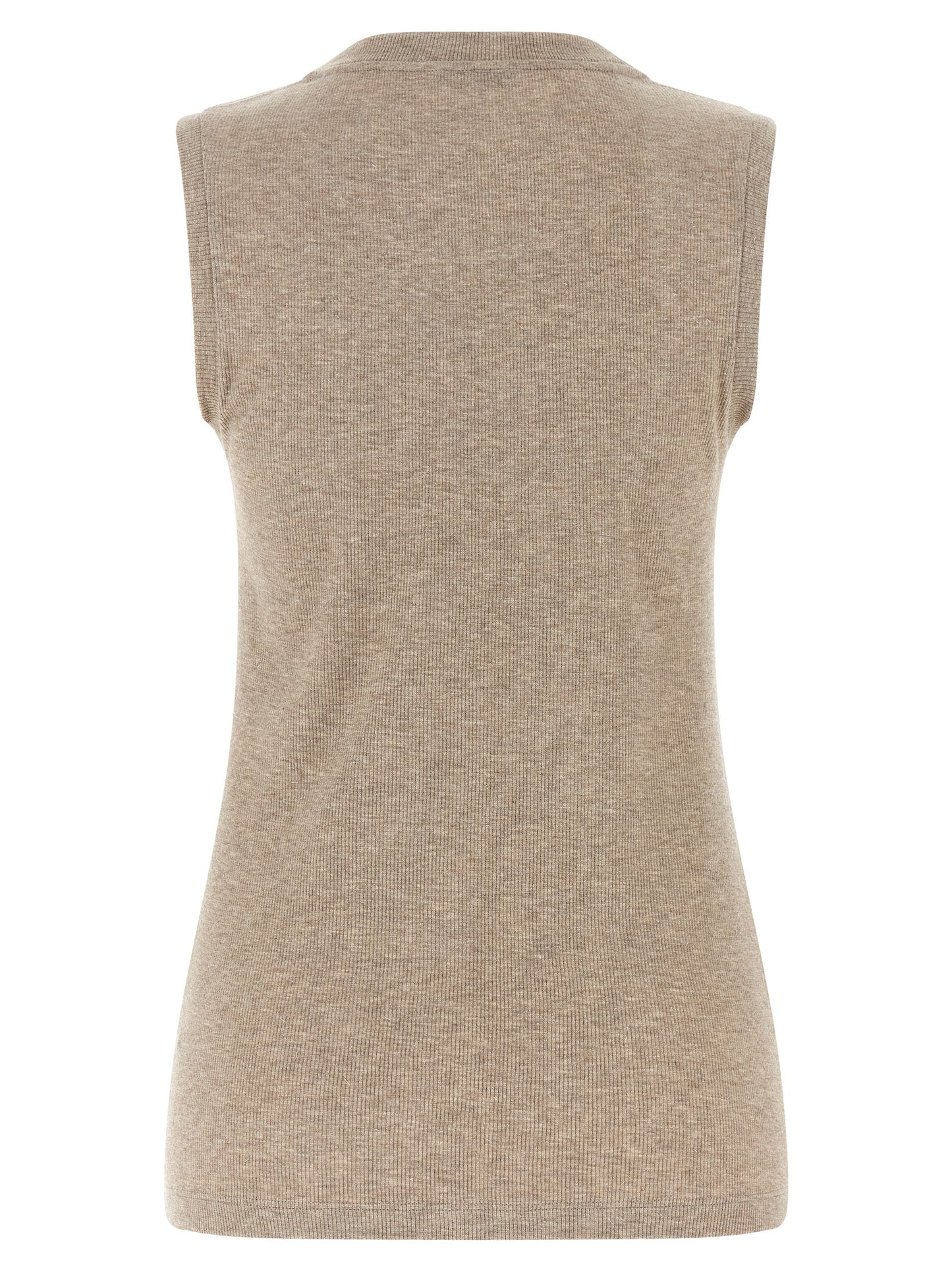 Beige Viscose Sleeveles T-Shirt
