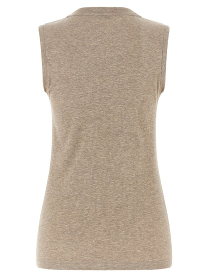 Beige Viscose Sleeveles T-Shirt