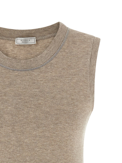 Beige Viscose Sleeveles T-Shirt