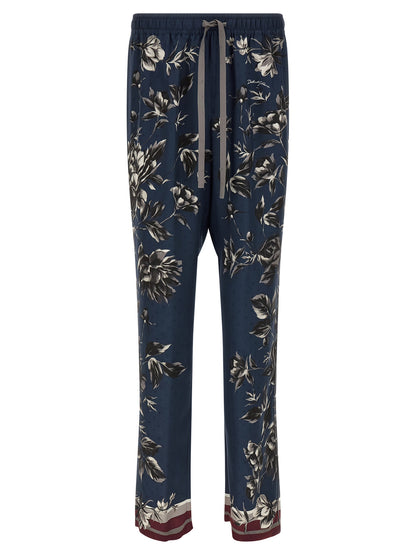 Blue Silk Casual Pants