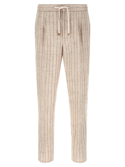 Beige Linen Casual Pants