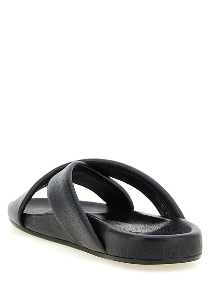 Black Lamb Leather Slides