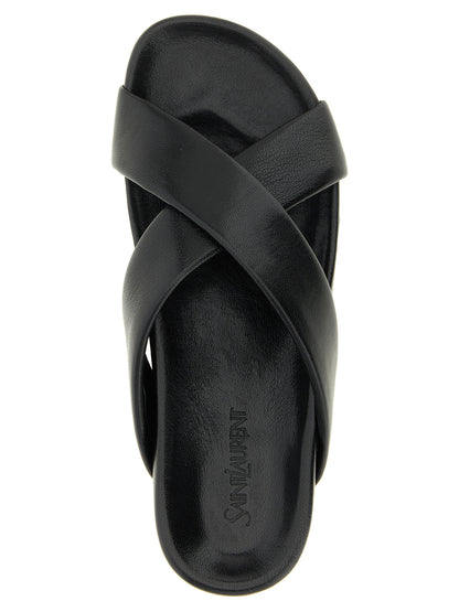 Black Lamb Leather Slides