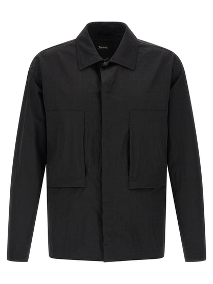 Black Polyamide Full-Length Jacket