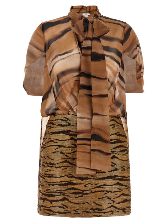 Brown Polyester Short Dress