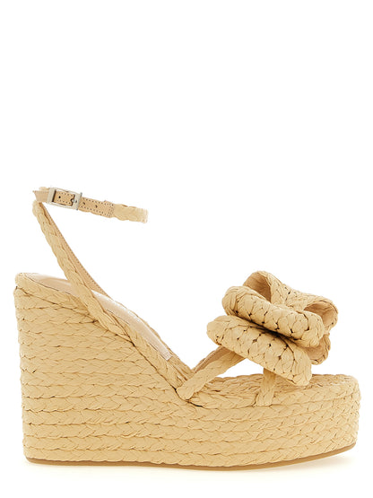Beige Raffia Wedge Sandals