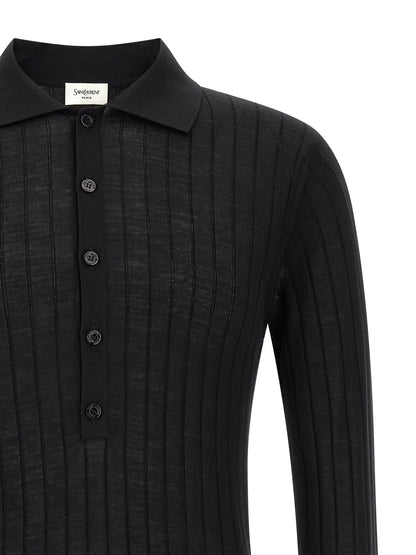 Black Wool Polo Shirt