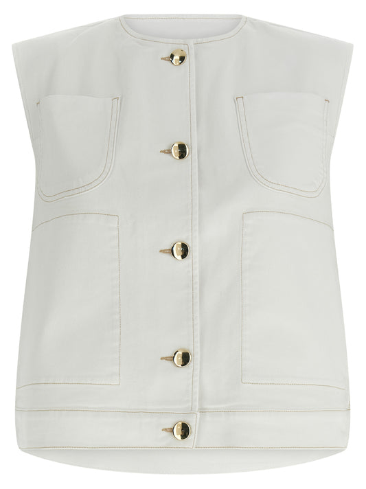 White Cotton Sleeveless Jacket