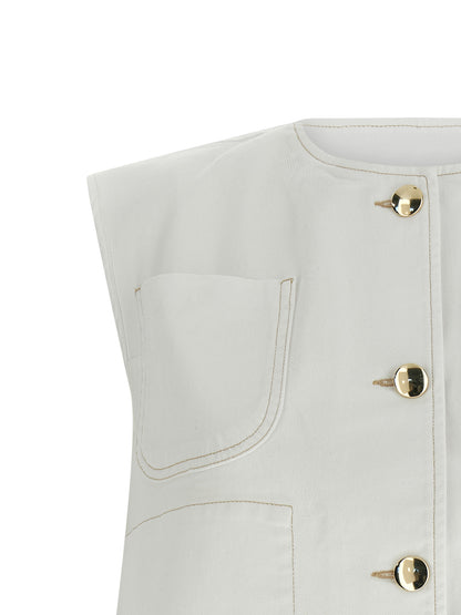 White Cotton Sleeveless Jacket