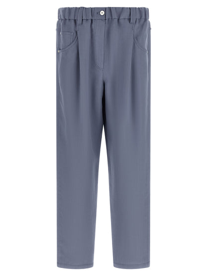 Blue Viscose Casual Pants