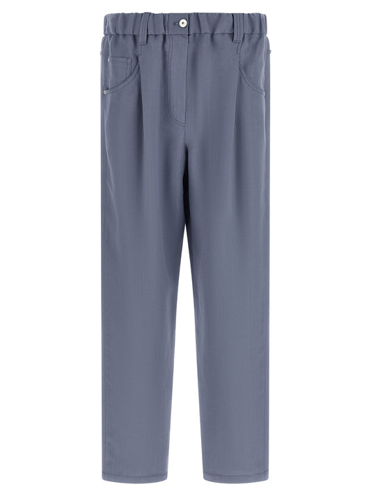 Blue Viscose Casual Pants