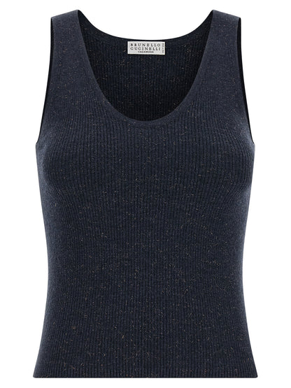 Blue Cashmere Sleeveles T-Shirt