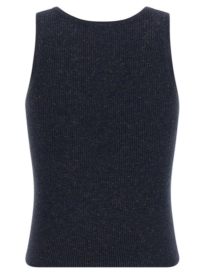 Blue Cashmere Sleeveles T-Shirt