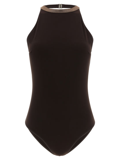 Brown Polyamide One-Piece Swimsuit
