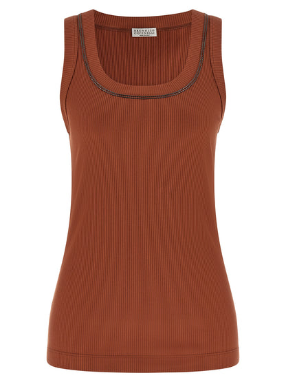 Brown Cotton Sleeveles T-Shirt