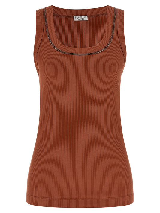Brown Cotton Sleeveles T-Shirt