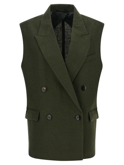 Bicolor Linen Sleeveless Jacket