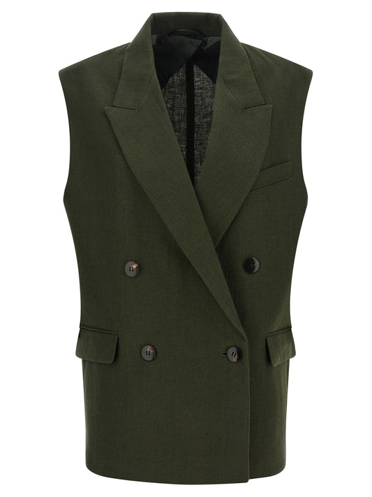 Bicolor Linen Sleeveless Jacket