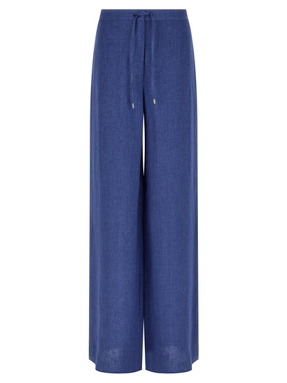 Blue Linen Casual Pants