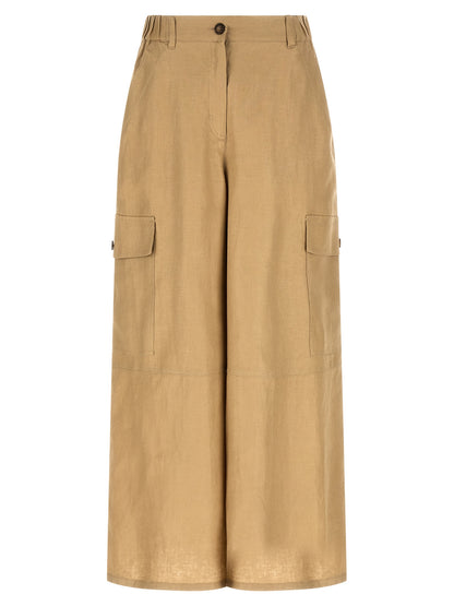Beige Linen Cargo Pants