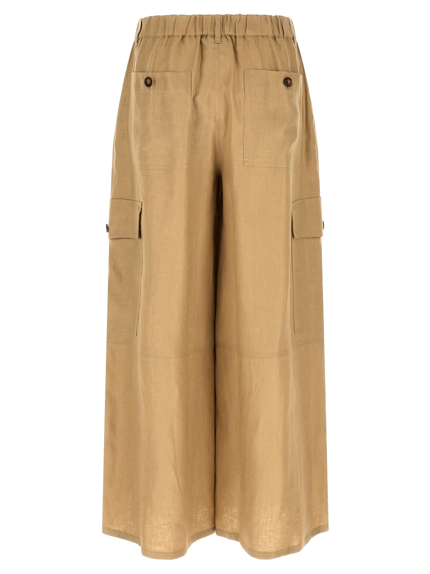 Beige Linen Cargo Pants