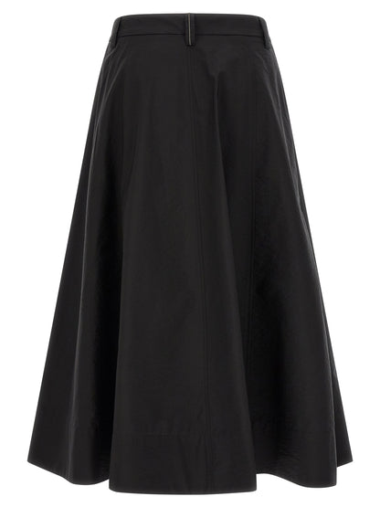 Black Cotton Midi Skirt