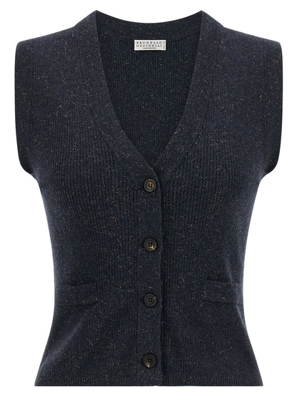 Blue Cashmere Sleeveless Jacket