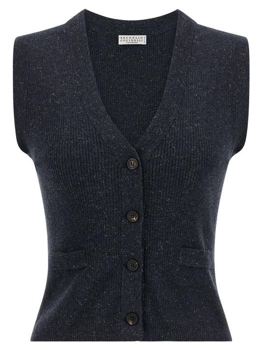 Blue Cashmere Sleeveless Jacket
