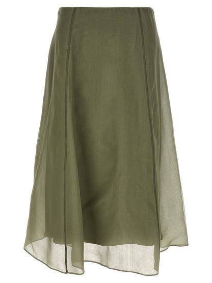 Bicolor Silk Midi Skirt