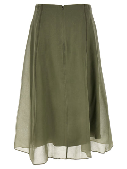 Bicolor Silk Midi Skirt