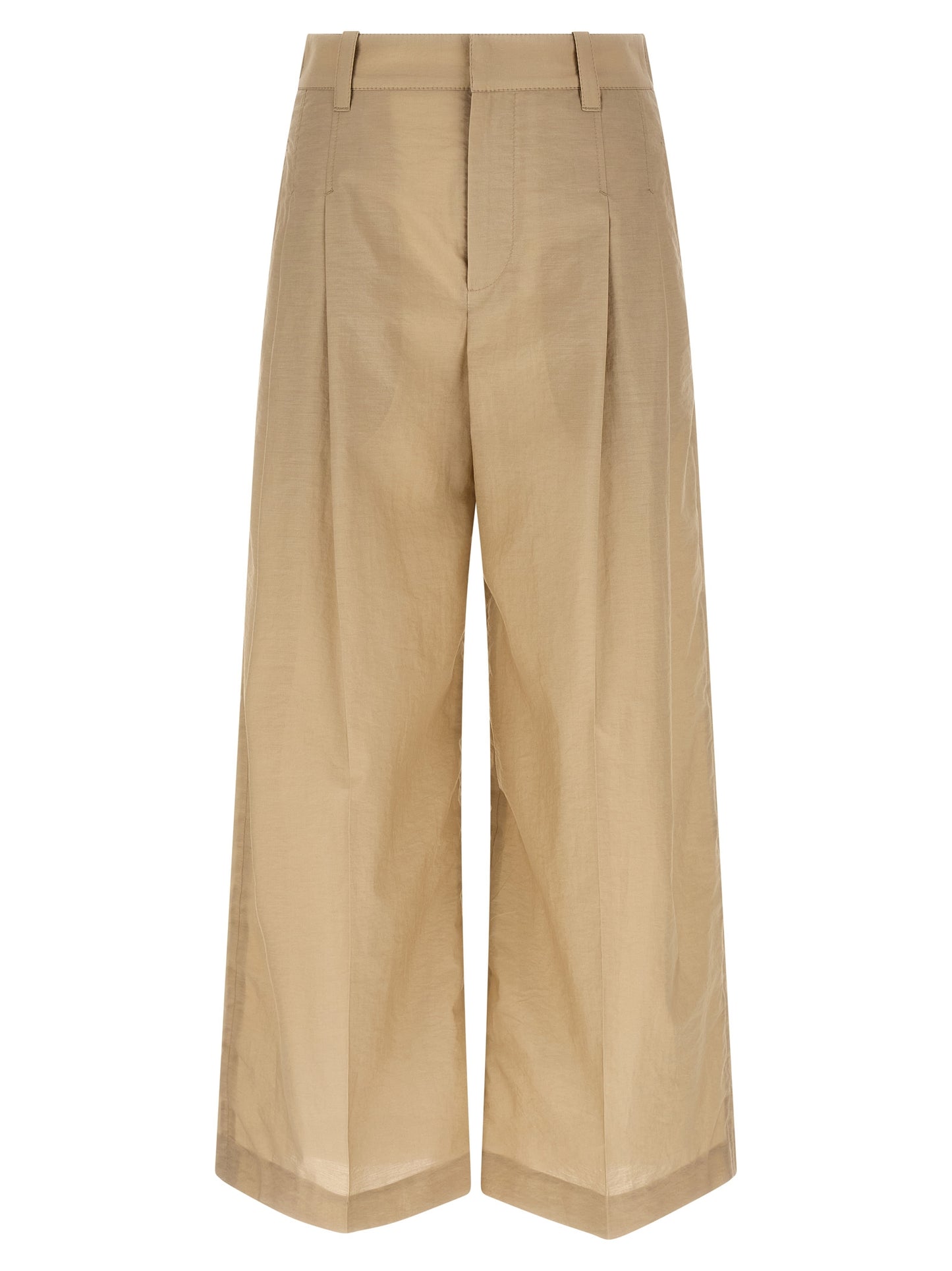 Beige Cotton Casual Pants