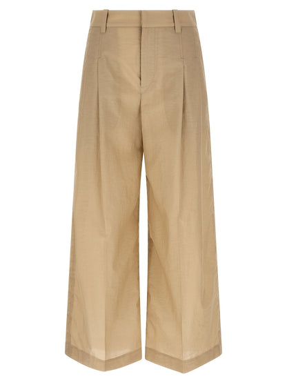 Beige Cotton Casual Pants