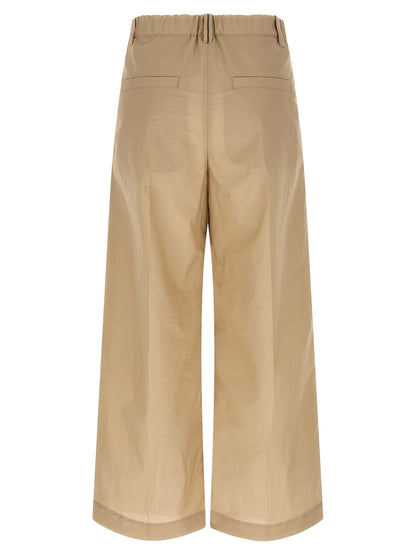 Beige Cotton Casual Pants
